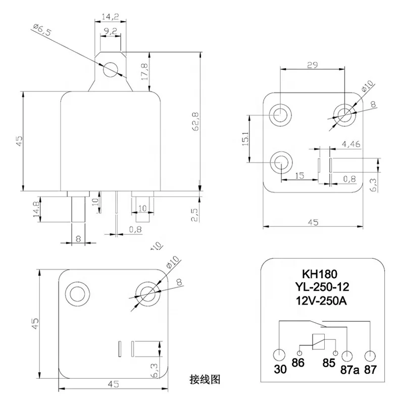 KH/TN180 5 pin Start Relay 250A 12V 24V 4.8W  Automotive Heavy Duty High Current Automobile Starter Power Auto Starting Relay