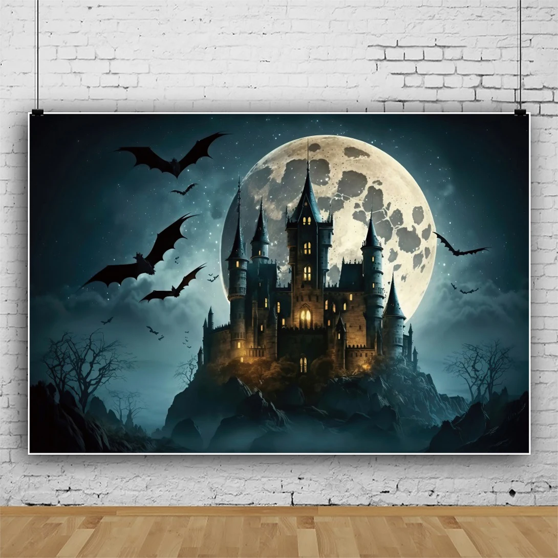 Halloween Backdrops Photography Castle Moon Tomb Pumpkin Lights Witch Party Photozone Horror Night Theme Background Photo Studio