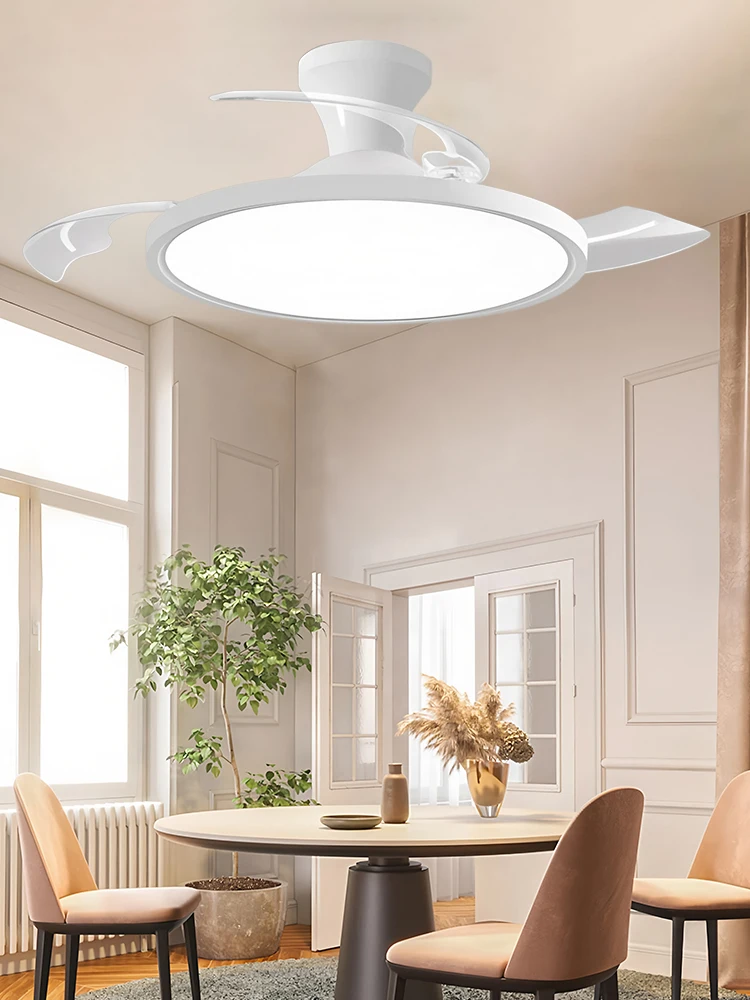 Leiser smarter Deckenventilator mit LED-Beleuchtung und App-Fernbedienung, 6-stufig dimmbar, einziehbarer elektrischer Ventilator, kühlende Sommer-Deckenleuchte mit Ventilator