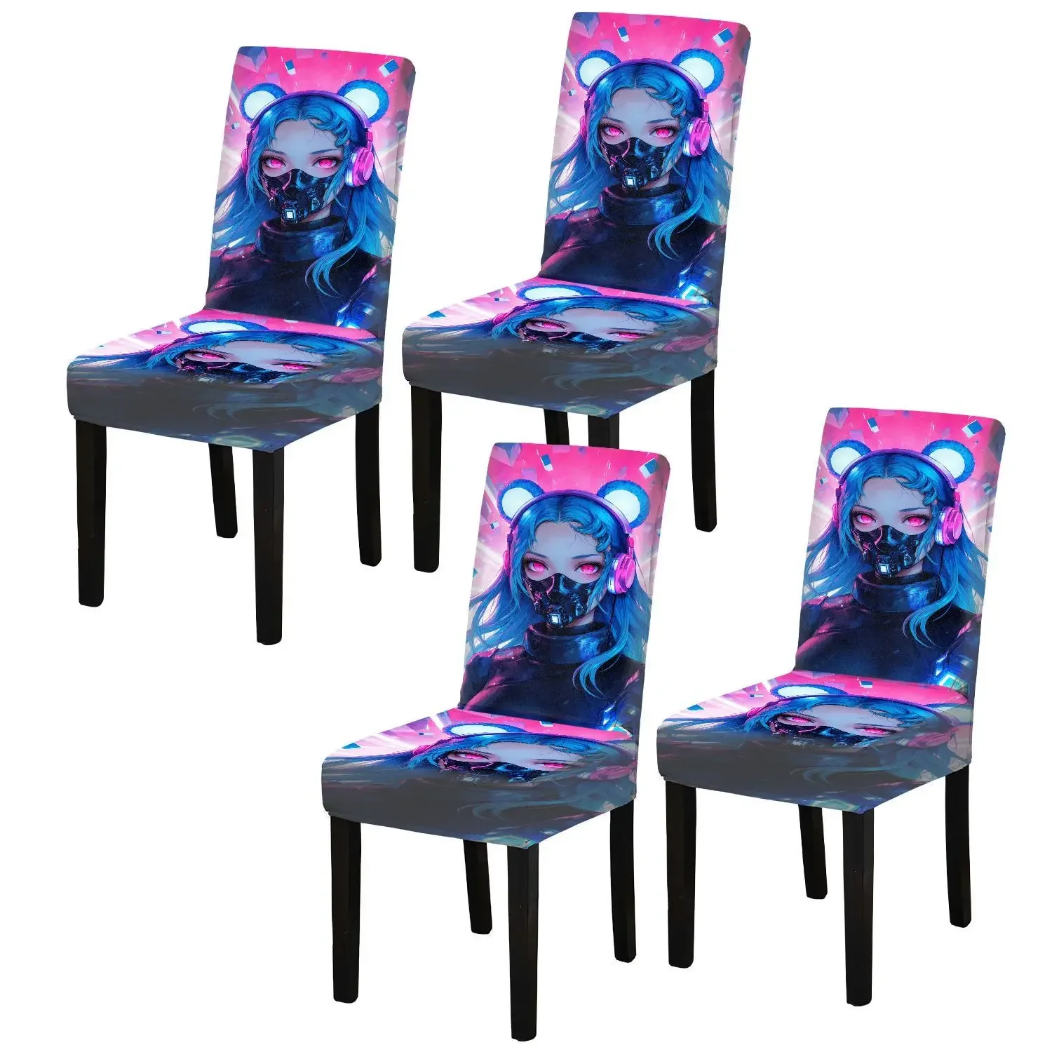 Elastic printed dining chair cover, removable and washable scratch-proof dining chair cover, Cybertech style pattern