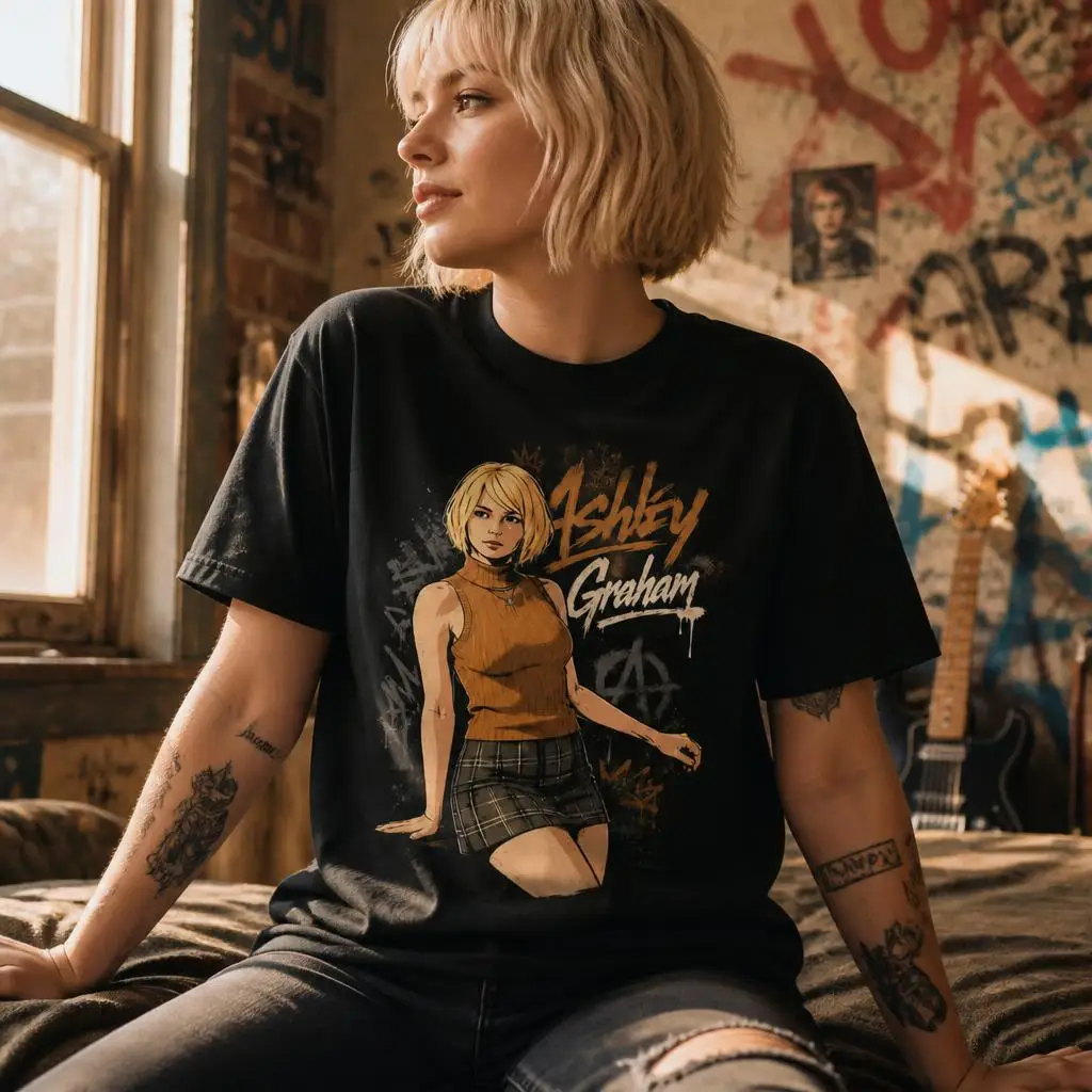 Ashley Graham Residents Evils  T Shirts Casual Tees Short Sleeve Round Collar T-Shirt Pure Cotton Tops