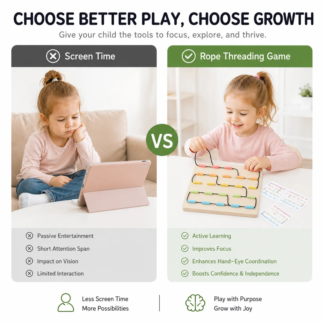 Fun and educational rope toy, hand-eye coordination training, baby early education enlightenment game 3+