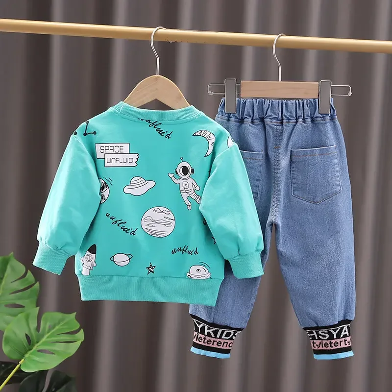 Spring Autumn children clothes kids boys girl cartoon Long Sleeve T shirt stripe pants 2 pcs/set kids coat toddler suit 0-5 year