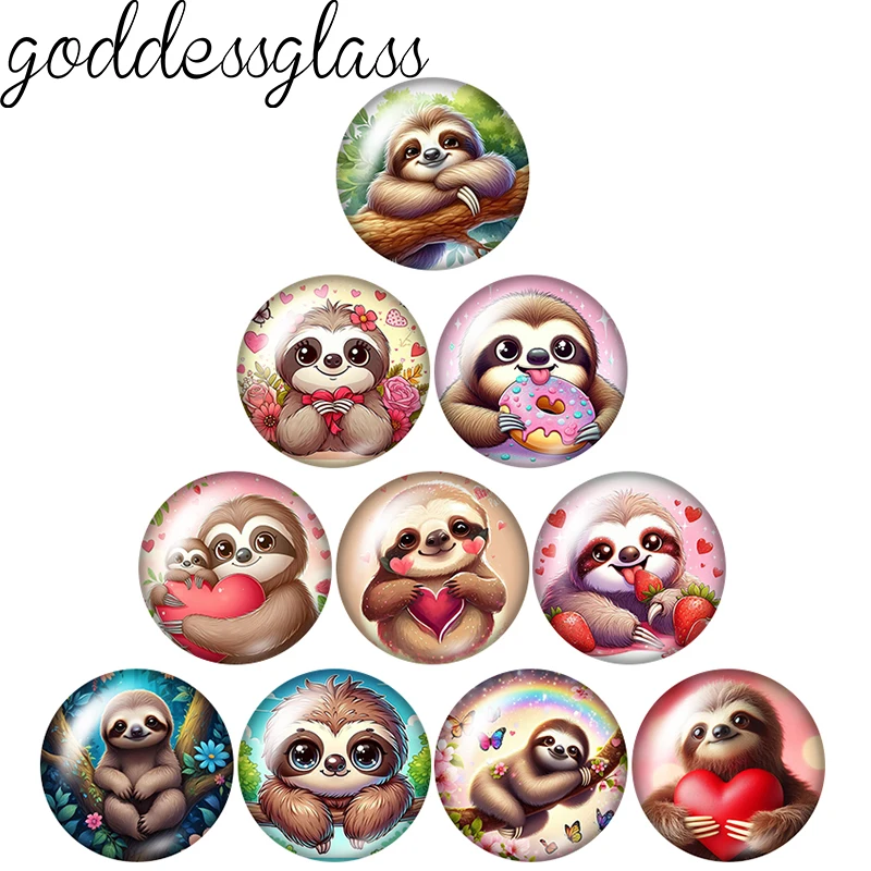 Cartoon Animal sloth Cute Hearts Love 12mm/18mm/20mm/25mm Round photo glass cabochon flat back Making findings Jewelry