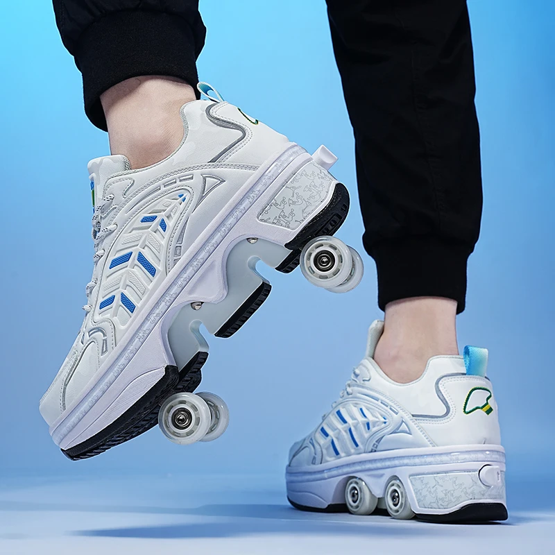 

New Crazy Running Shoes Teen Transforming Wheel Shoes Men and Women Roller Skates Four-Wheel Retractable Sports Double-Row Wheel