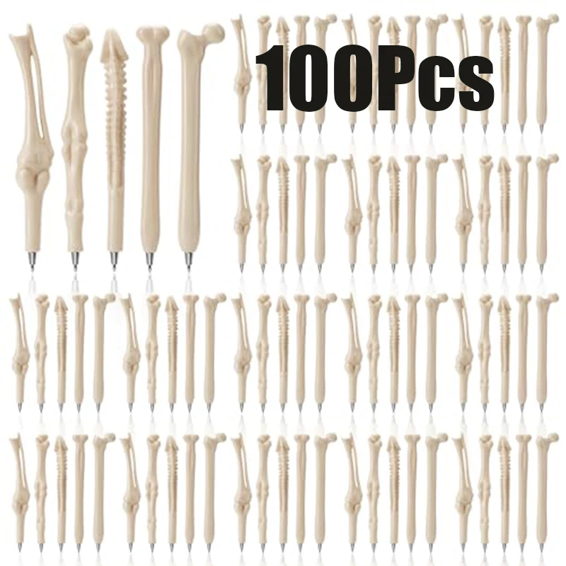 100Pcs Skeleton Bone Writing Pens, Smooth Writing Bone Shape Ballpoint Pens for Notebook