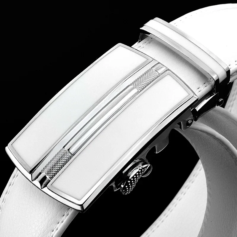 White Plus Size Men Leather Belt 130 140 150 160cm Real Cow Genuine Leather Automatic Buckle Cowskin Waist Straps for Jeans 2023