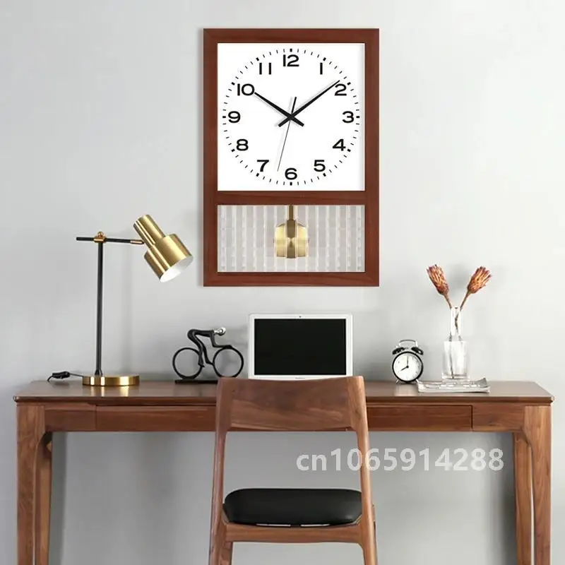 Japanese retro solid wood clock household living room square art table decoration rocking wall clock