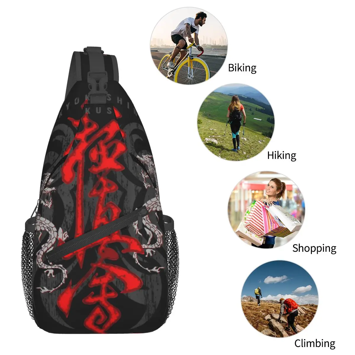 Kyokushin Karate Dragons Crossbody Sling Bag Small Chest Bag Shoulder Backpack Daypack for Hiking Outdoor Travel Pack