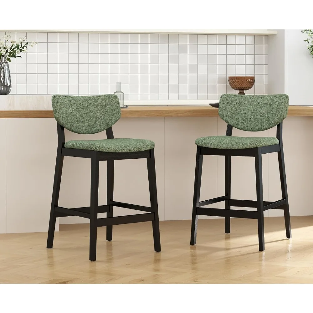 

Barstools Set of 2 Modern Counter Height Bar Stools with Backs Farmhouse Upholstered Kitchen Bar Chairs with Black Wooden