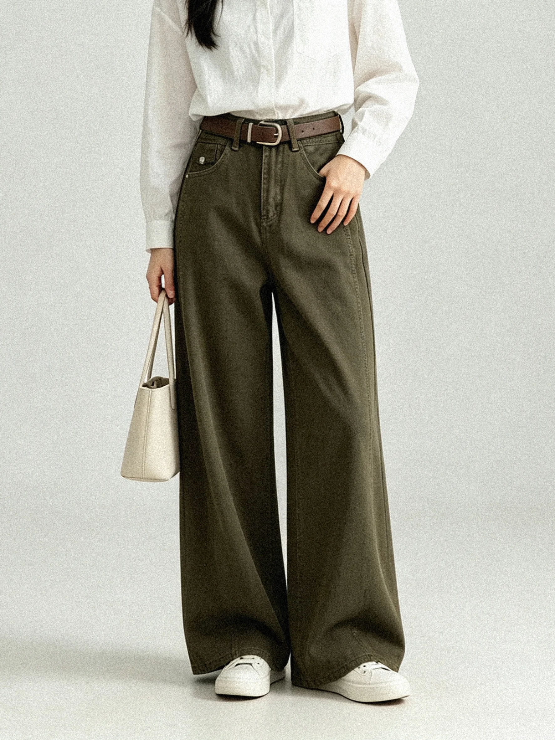 Slimming High Waist Wide Leg American Workwear Style Jeans Casual Meat Covering Design Long Pants Korean Version Dream Li