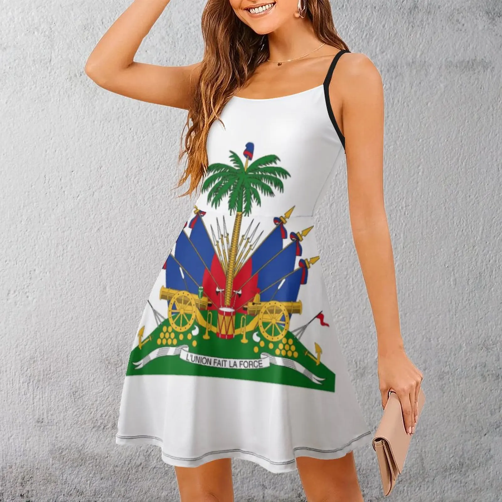 Haiti Coat of Arms Women's Sling Dress Geeky Strappy Dress Classic Sexy  Woman's Gown  Vacations