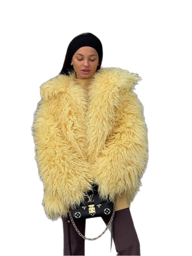 المتضخم النساء الشتاء ايكو الفراء سترة الشعر الطويل الصلبة التلبيب طوق الفراء الاصطناعي سترة للإناث مترهل الدافئة معطف الفرو سيدة #5