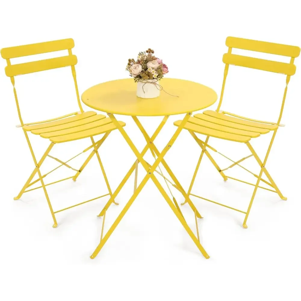 

Compact 3-Piece Outdoor Patio Bistro Set with Folding Table and Chairs, Ideal for Balcony or Garden, Yellow