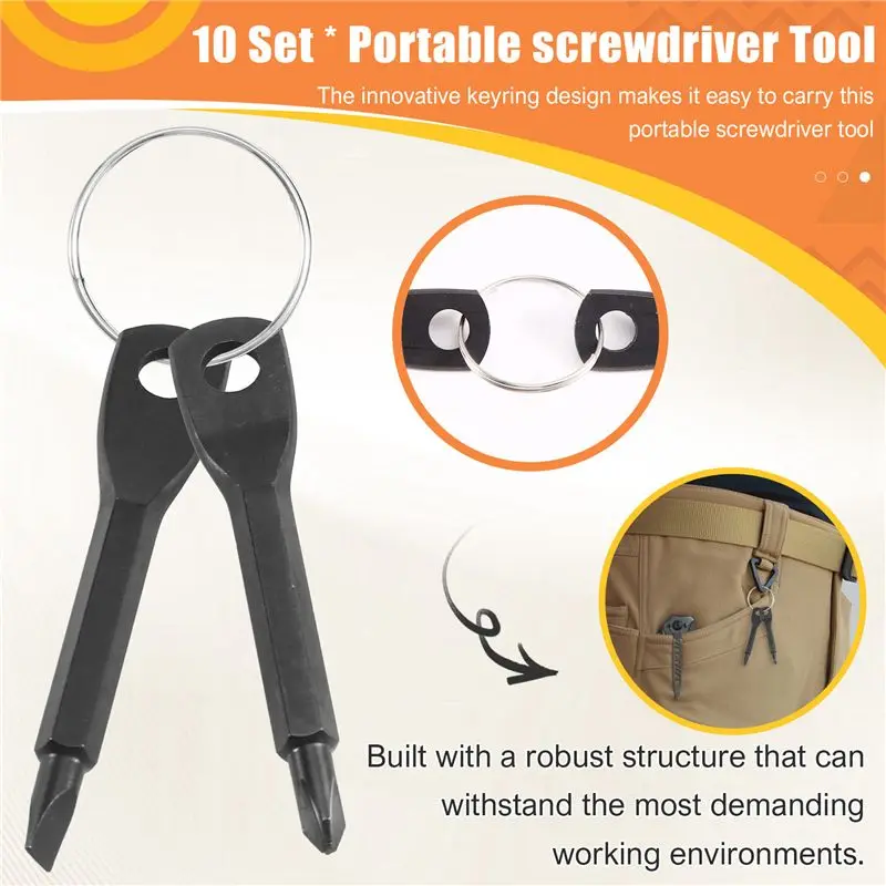 RABIT AS59~ 10 Set Portable Screwdriver Tool Outdoor EDC Multi-Function Tool Flat-Head Screwdriver Phillips Screwdriver Key Ring