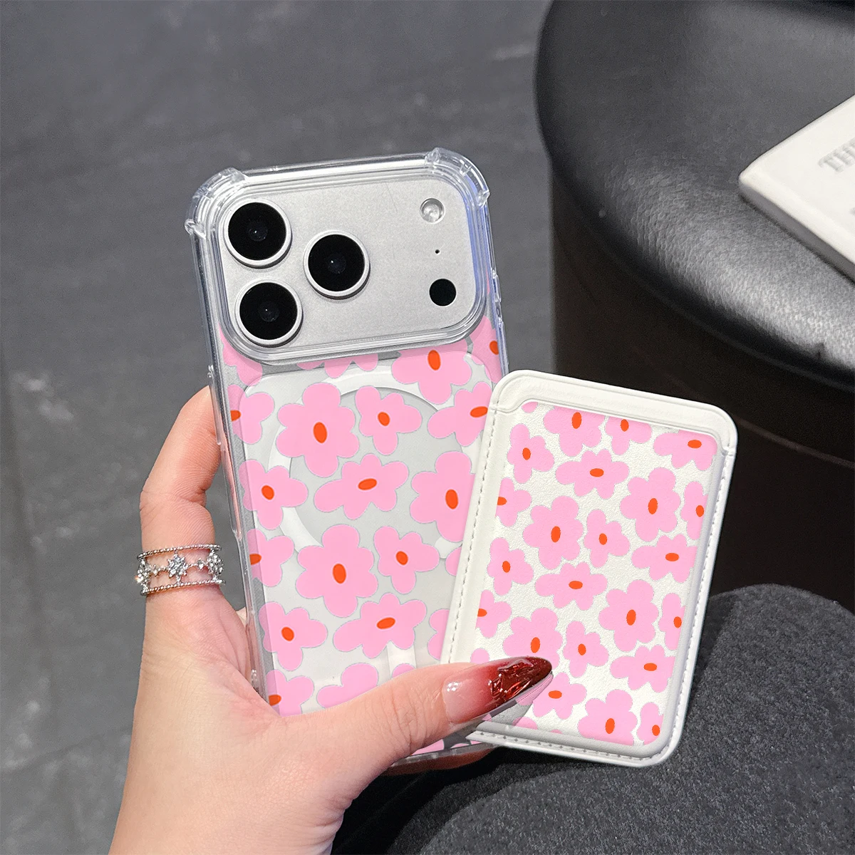 Pink Petal Pop Phone Case For iPhone 17 16 15 14 13 Pro Max Plus Wallet Pocket Transparent Soft TPU for Magnetic Phone Case view 2