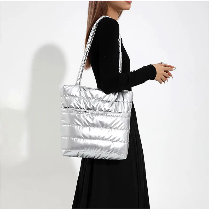 Sacs à main en duvet rembourrés en coton pour femmes, sac à main en polyester brillant, espace mobile féminin, pas cher, hiver