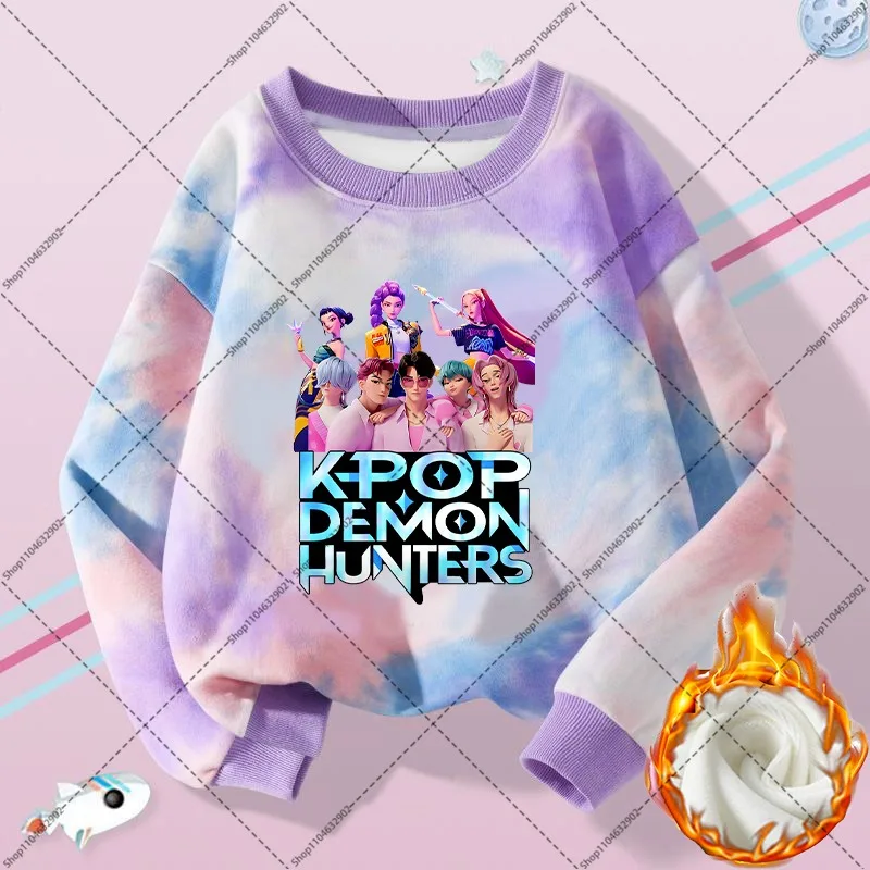 Kpop demon hunters outono inverno fino velo sweatshirts meninos meninas moda streetwear dos desenhos animados anime impresso manga longa presentes