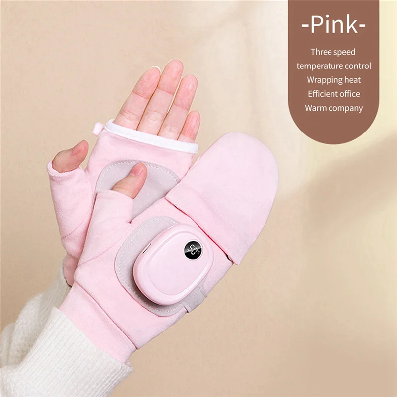 4X Heated Gloves, USB Rechargeable Hand Warmers Gloves, Winter Full-Finger Glove For Women Warm (Pink)