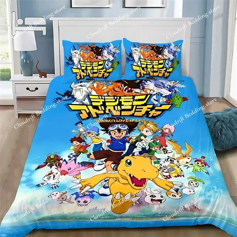 Cartoon Cover Pillowcase Bedding Set D-DigimonS Greymons Adult Boy Girl Bedroom Decoration Children Single Double Large Size026