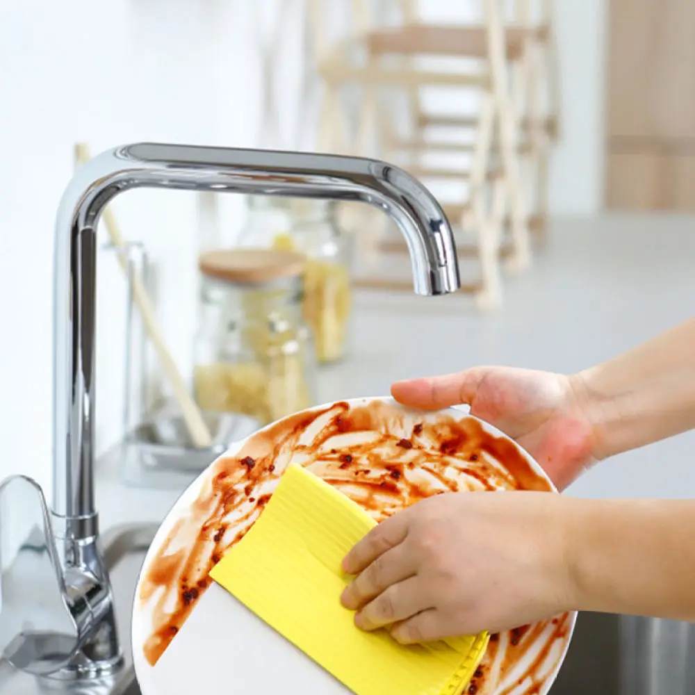 Kitchen Dishwashing Rag Wood Pulp Sponge Cleaning Towel Non Scratch Scrubber Oil Resistant Wipe For Bowls And Plates