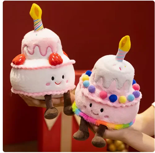 2024 New Arrival 22cm  Cartoon Birthday Cake Doll Plush Toy Cute Strawberry Cake Doll Birthday Gift Props For Children Birthday