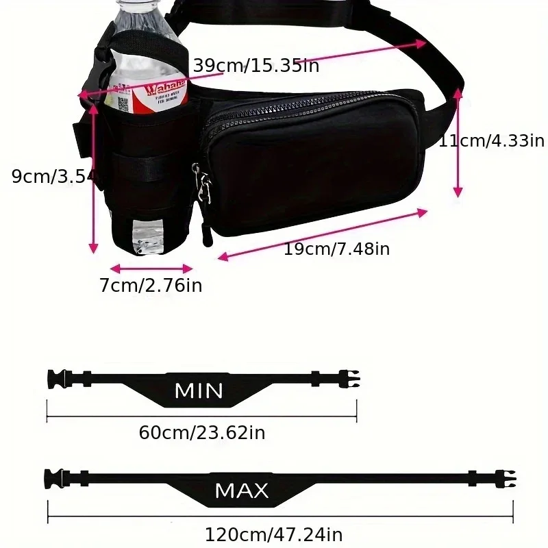 Dual-use Waterproof Waist Bag with Bottle Holder & Large Capacity Pockets - view 4