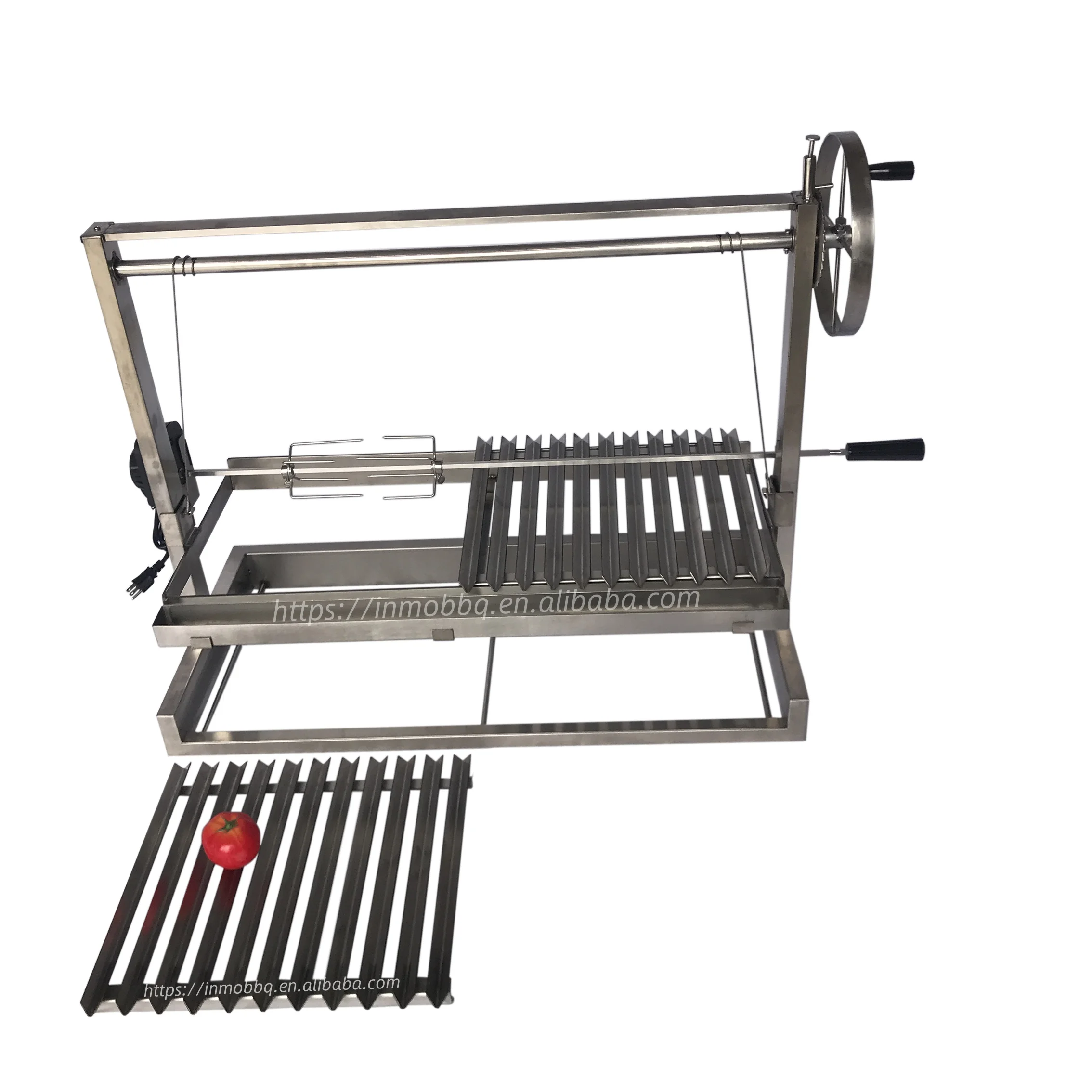 Wood Charcoal BBQ Grill Adjustable Height Stainless Steel Parrilla Gaucho Grill Asado Argentinian Grill with BBQ Rotisserie Kit