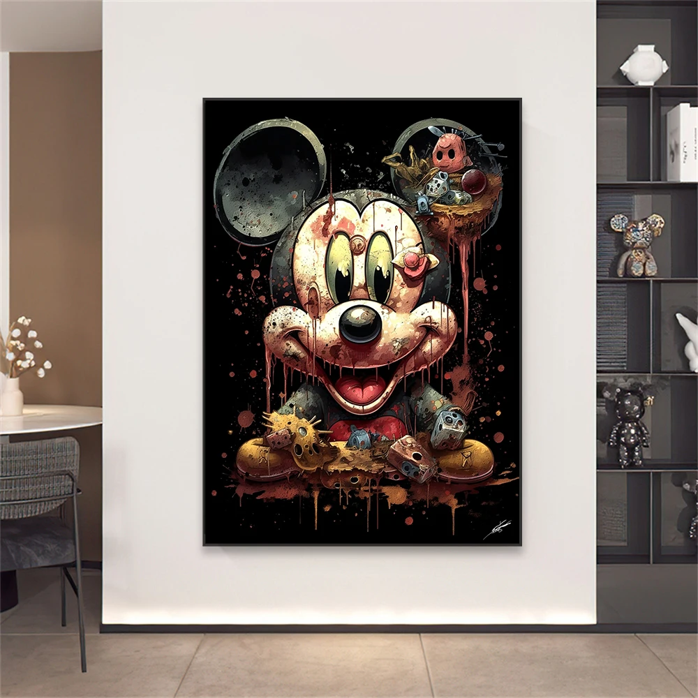 Mickey Mouse Funny Prints Disney Colorful Cartoon Poster Motivational Success Canvas Painting Disney Home Room Wall Decor