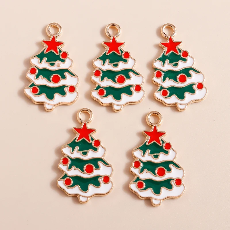 20 Stück gemischte niedliche Emaille-Weihnachtsbaum-Anhänger für die Schmuckherstellung, Tropfenohrringe, Halsketten, Armbänder, DIY-Bastelzubehör – Detail 21