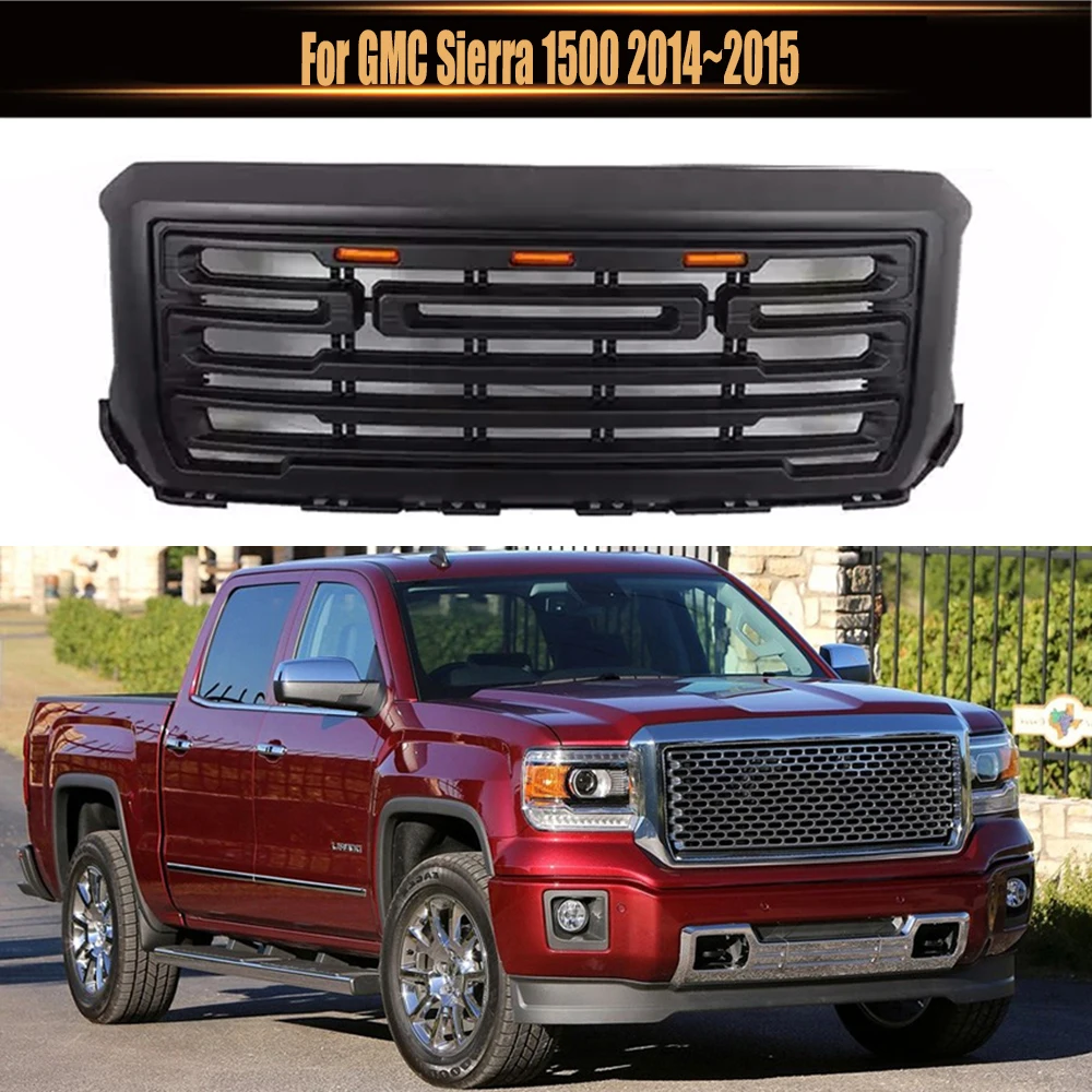 

Car-Styling ABS High Quality Racing Grille Front Upper Grill Bumper Mesh Hood Grills Matte Black For GMC Sierra 1500 2014~2015
