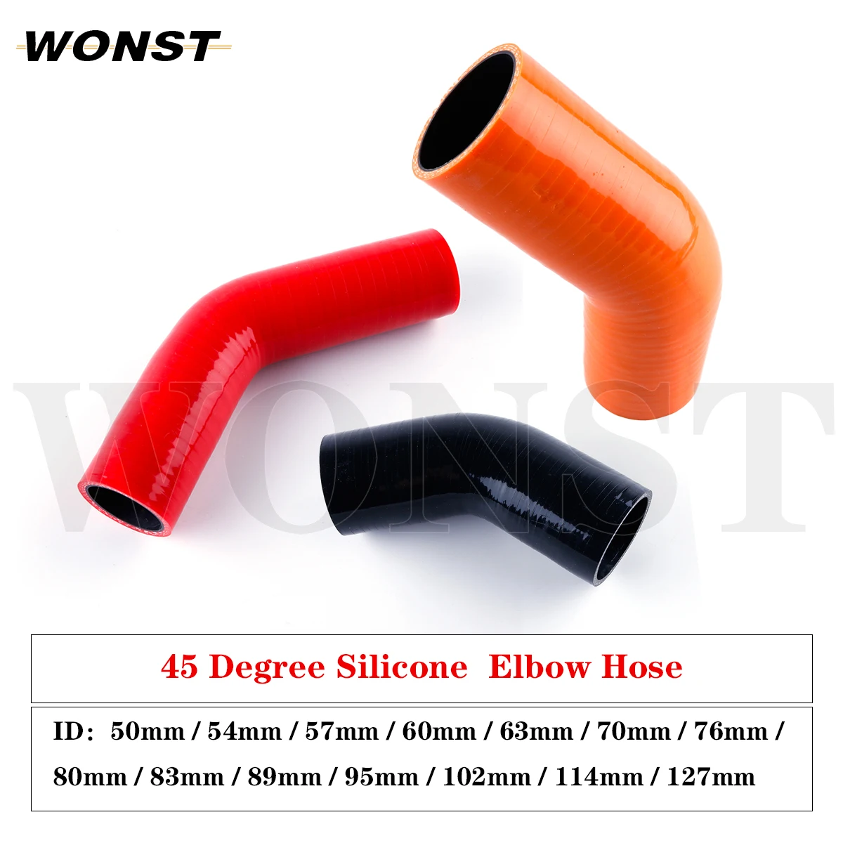 3 ply 102mm Length 45 Degree Elbow Silicone Hose ID 50 54 57 60 63 70 76 80 83 89 95 102 114 127mm