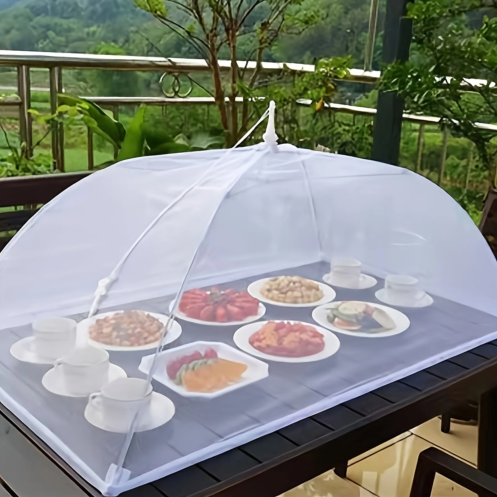 White Grid Food Cover - Pop-up Umbrella Shape, Perfect for Outdoor Picnics, Essential Item for Picnics, Insect Repellent Cover