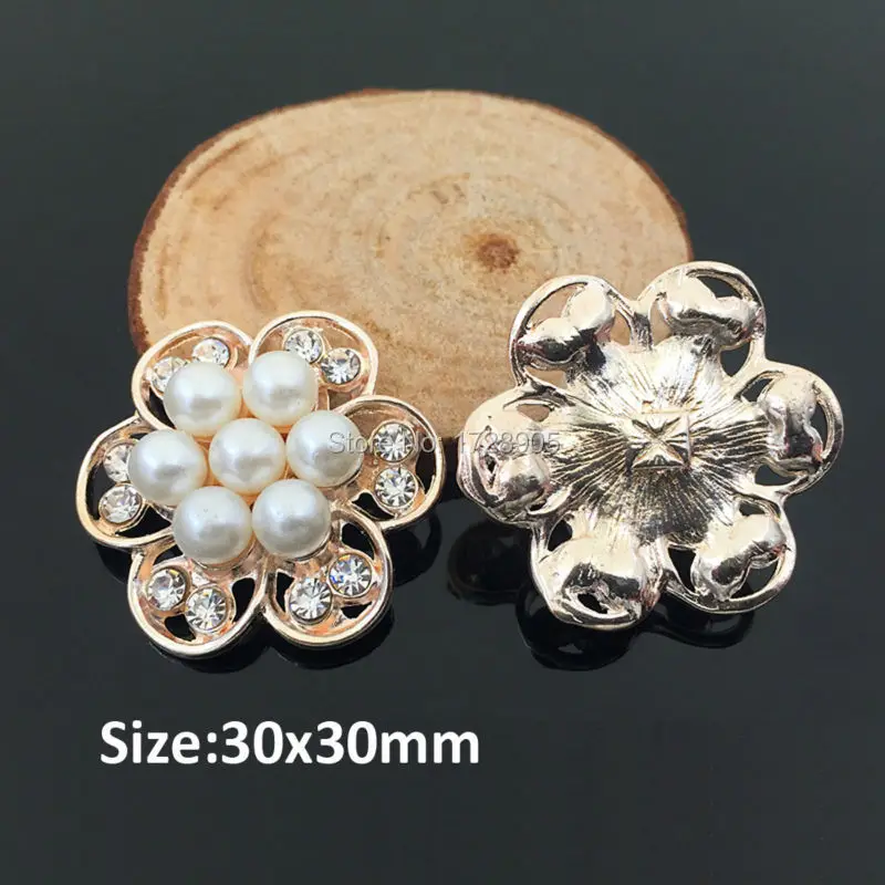 Camellia Rhinestone Button with Pearls fit Hair Flower Center Wedding Embellishment Nail Decor 20pcs Gold Tone Metal Accessories