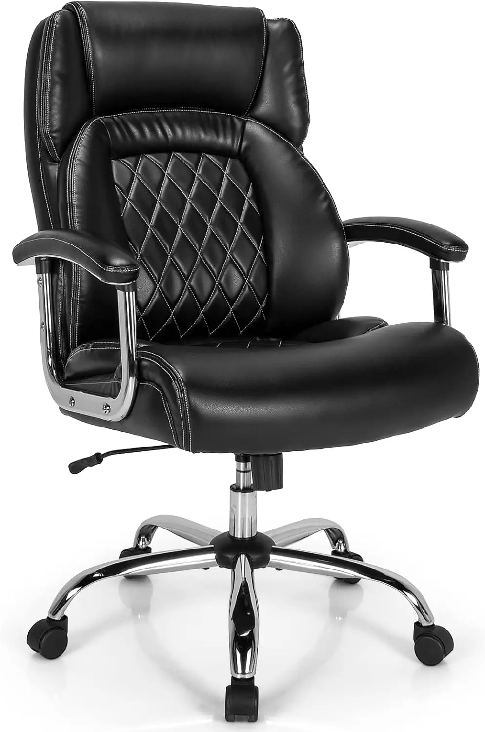 

Big & Tall Black Leather Office Chair Executive Desk Chair with Heavy-Duty Metal Base - Adjustable Swivel Task Chair - 500LBS