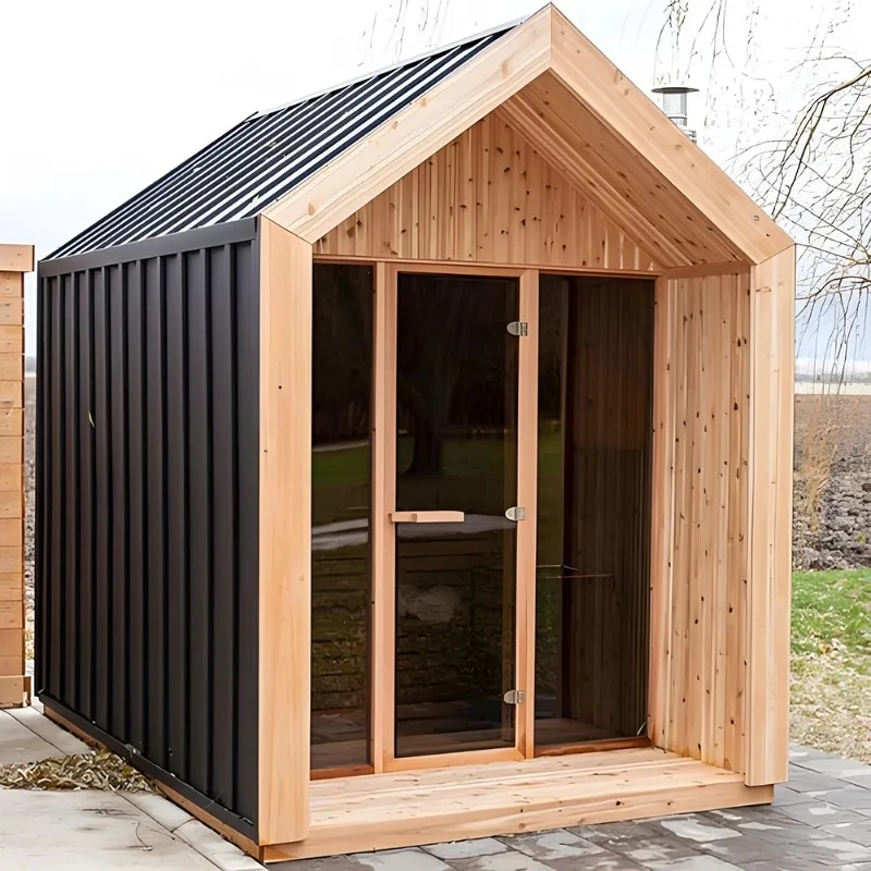 Traditional 2-Person Dry Barrel Sauna Room Solid Red Cedar Wood Finnish Outdoor Garden Cube Design for Park Sauna Rooms
