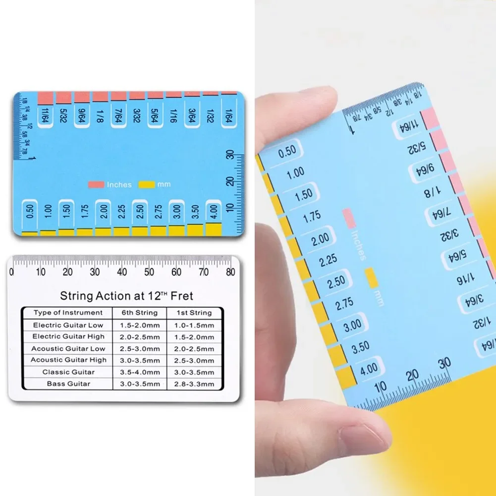 Guitar String Action Gauge Height Ruler Electric Acoustic Guitar Double-sided Action Gauge Ruler Measuring Tools Parts 8.5x5.4cm