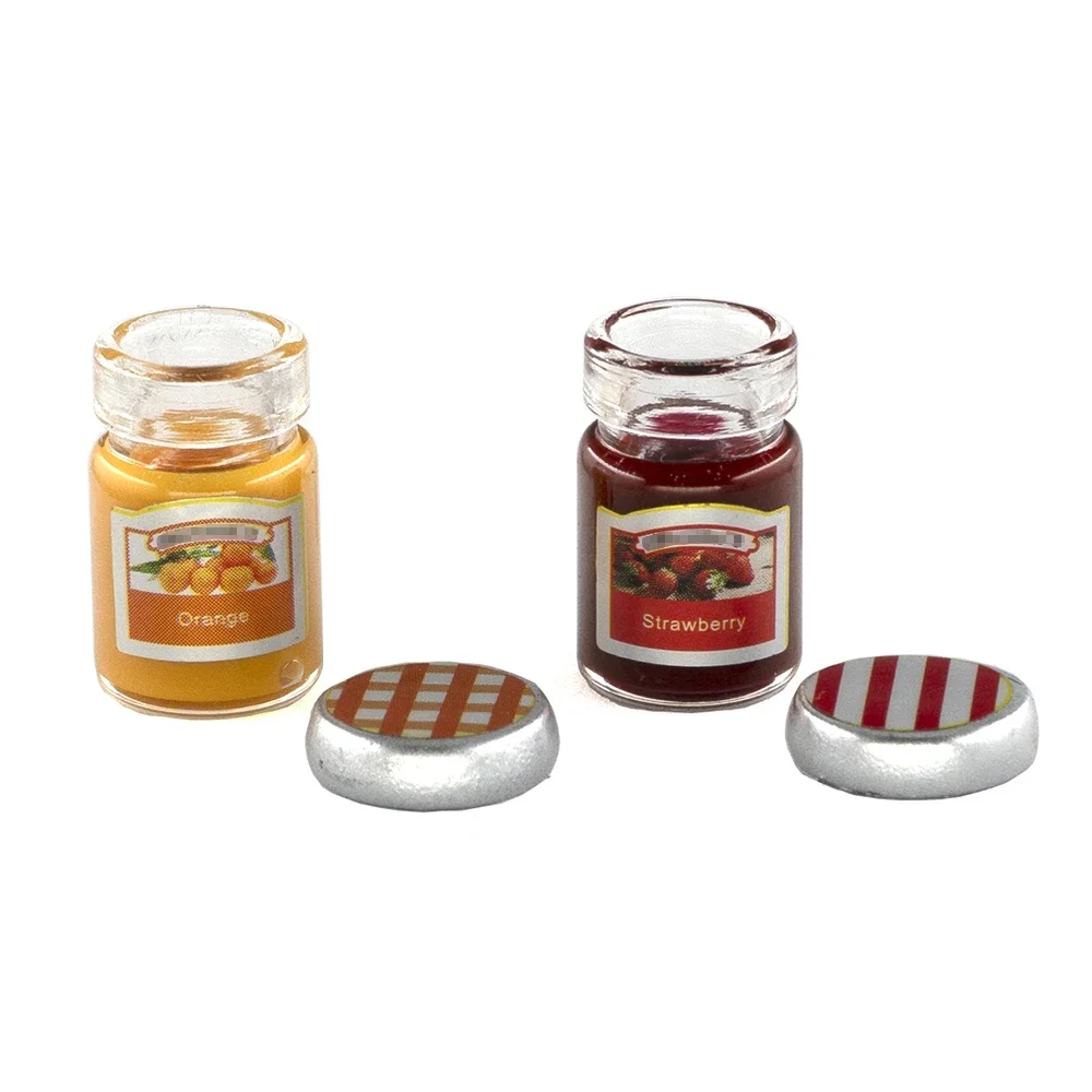 2Pcs 1/12 Dollhouse Miniature Accessories Mini Orange Strawberry Jam Simulation Kitchen Seasoning Model Doll House Decoration
