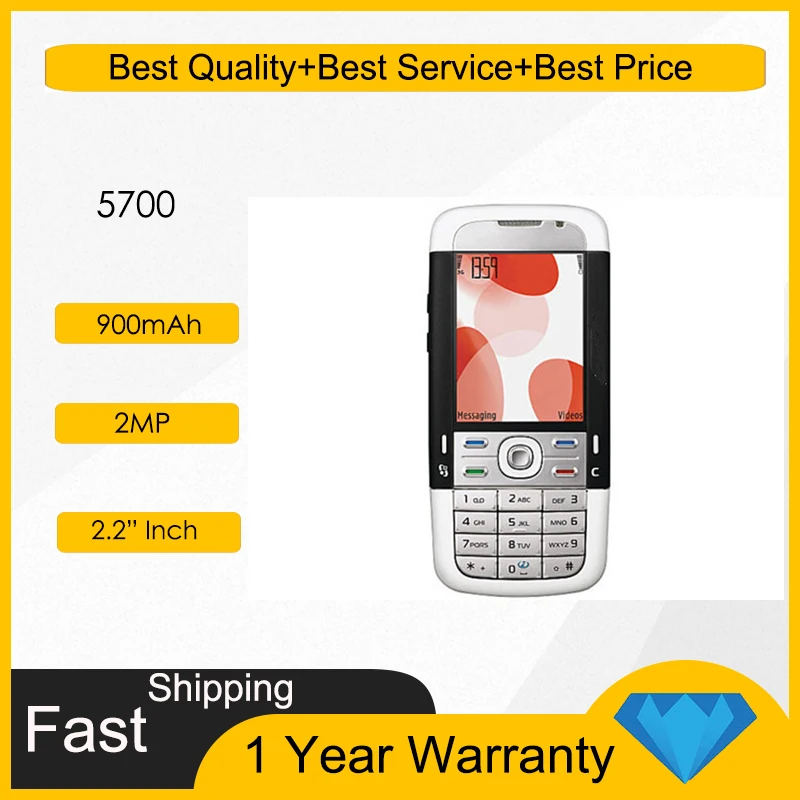 هاتف مكبر صوت بلوتوث أصلي مفتوح 5700 بدقة 2 ميجابكسل ولوحة مفاتيح عبرية عربية روسية مصنوعة في فنلندا