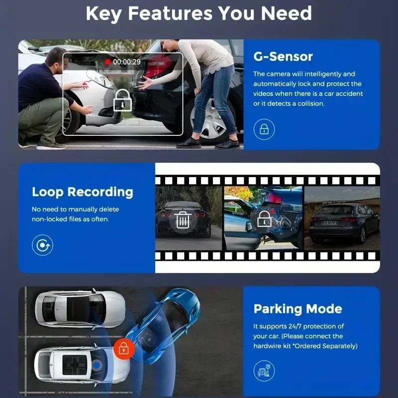 1080P جهاز تسجيل فيديو رقمي للسيارات واي فاي APP 3/2 عدسة داش كام للسيارات كاميرا لمسجل السيارة فيديو كاميرا أمامية وخلفية للرؤية الليلية داشكام