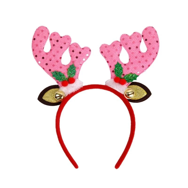 39BC Glittering Christmas Headband Festival Holiday Hairhoop Party Props Headwear Reindeer Headband Party Gathering Hairband