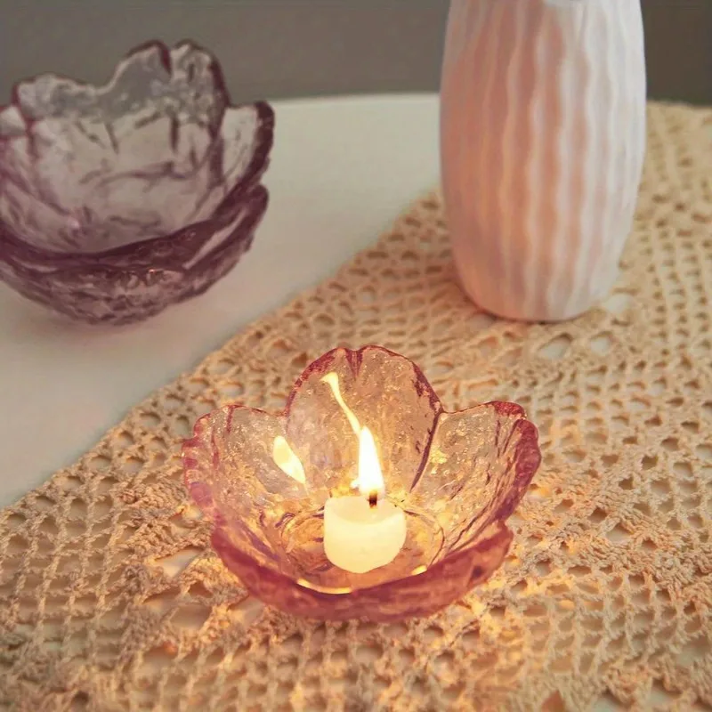 12 Pack Japanese Cherry Glass Candleholder Elegant for Weddings Parties Table Centerpiece Romantic Glass Flower Candelabra Decor