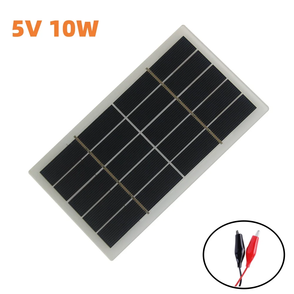 Mini Solar System 10W 5V Polysilicon Solar Panel with Clip DIY Module Solar Cells For Outdoor Camping Hiking CCTV Camera Battery