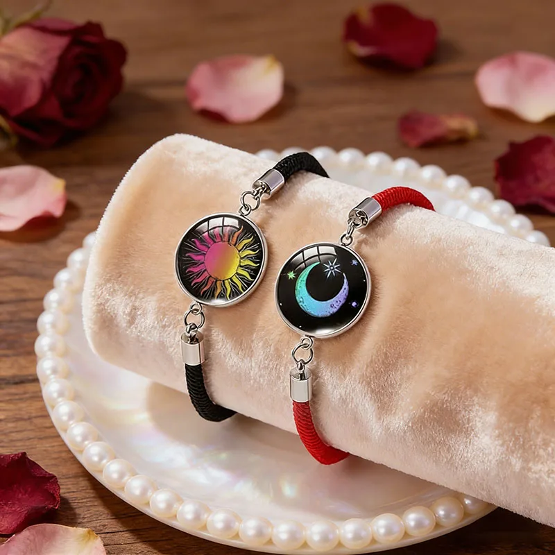 Unique Valentine Day Bracelet Couple 2Pcs/Set Sun Moon Star Noctilucent Match Rope Braclet Lovers Anniversary Gift Accessories