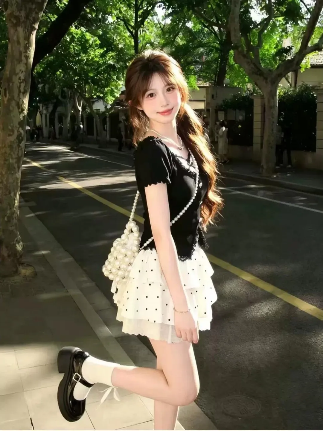 Sweet Fashionable Two-Piece Set with Waist-Cinching Short Skirt Women's Summer Japanese Style Soft Sister T-Shirt Puffy Skirt