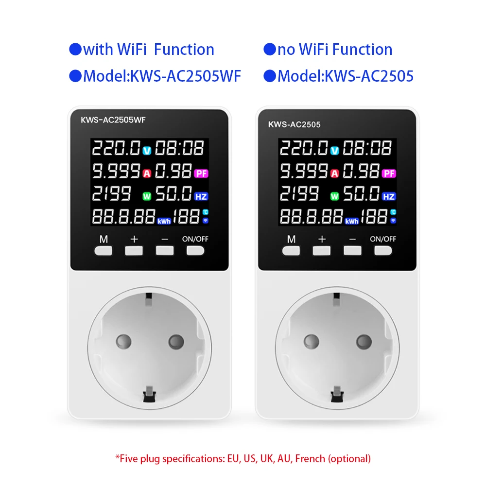 16A Tuya WiFi Smart Power Meter Socket Color Screen Voltage Current Kwh Energy Monitor AC85-290V Overload Overvoltage Protection