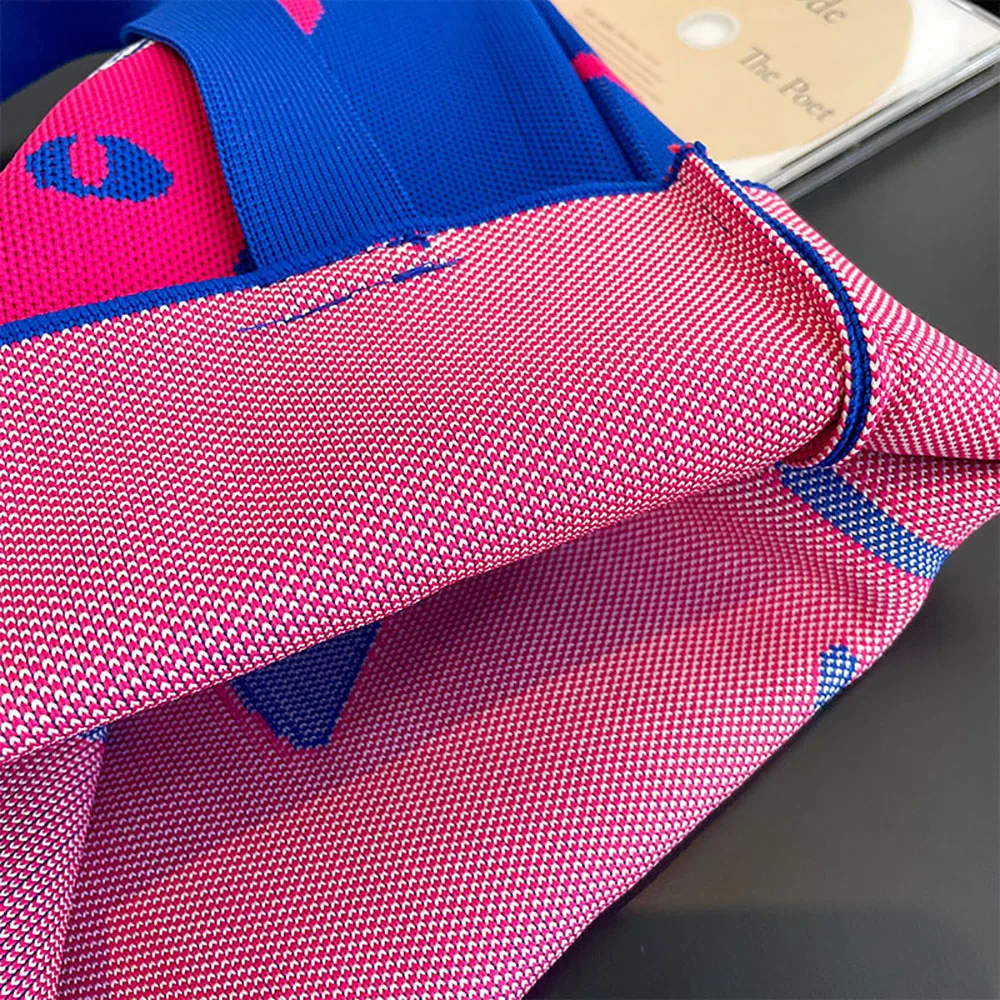 Large Capacity Knit Handbag Women Fashion Shoulder-bag Casual Color Wide Stripe Plaid Tote Bag Student Reusable Shopping Bag