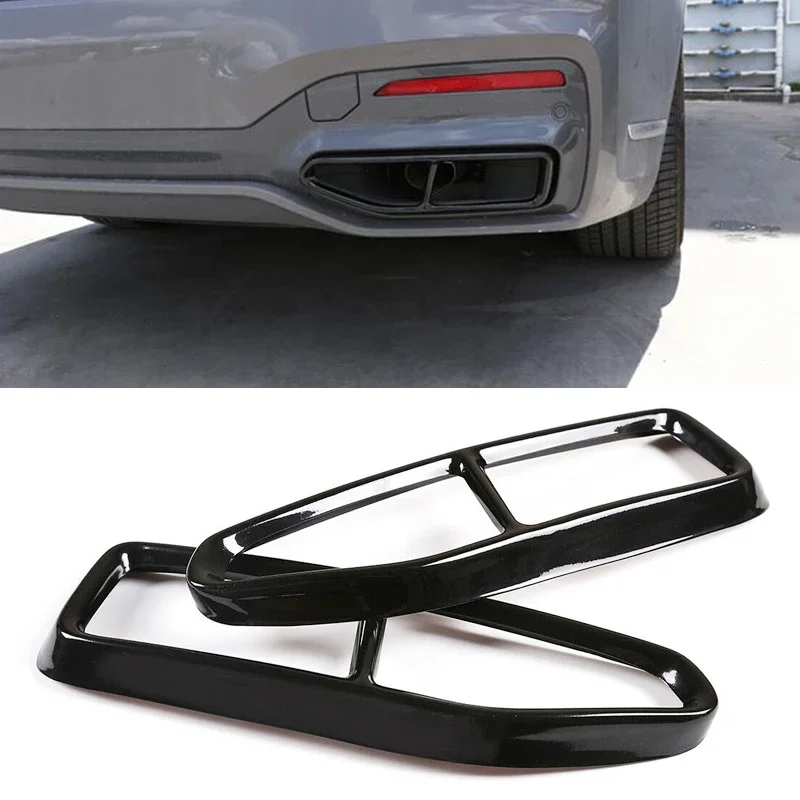 

1Pair/2Pcs Black Car Exhaust Muffler Pipe Tip Cover Trim Fit For BMW 7 Series G11 G12 2019 2020 Accessories