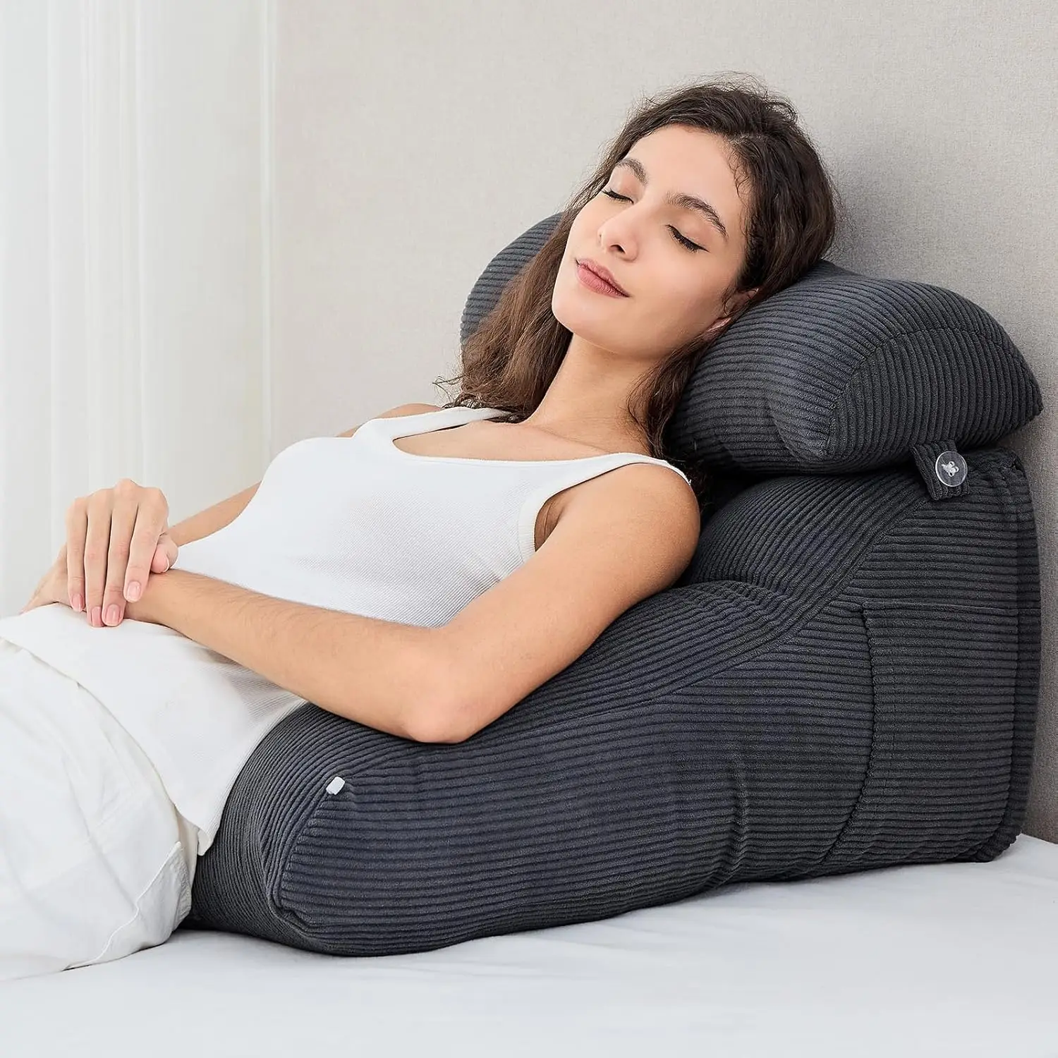 

Ergonomic Wedge Pillow Set, 2PCS for Reading and Sleeping Support, Detachable Neck Cushion, Dark Grey, 23x11.5x23 Inches