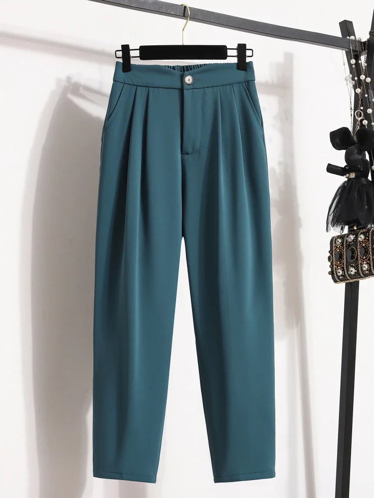 عالية الجودة الكورية نمط مستقيم السراويل حجم كبير السراويل امرأة الخريف الشتاء 2025 جديد وصول عالية الخصر دعوى السراويل #3